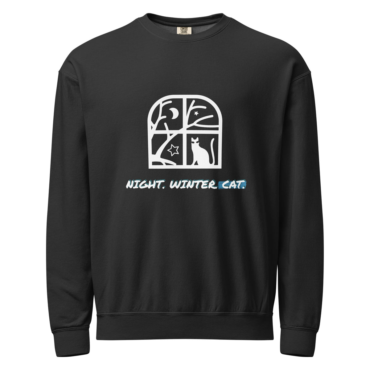 Unisex garment-dyed fleece crewneck sweatshirt NIGHT. WINTER. CAT