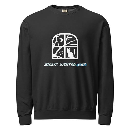 Unisex garment-dyed fleece crewneck sweatshirt NIGHT. WINTER. CAT