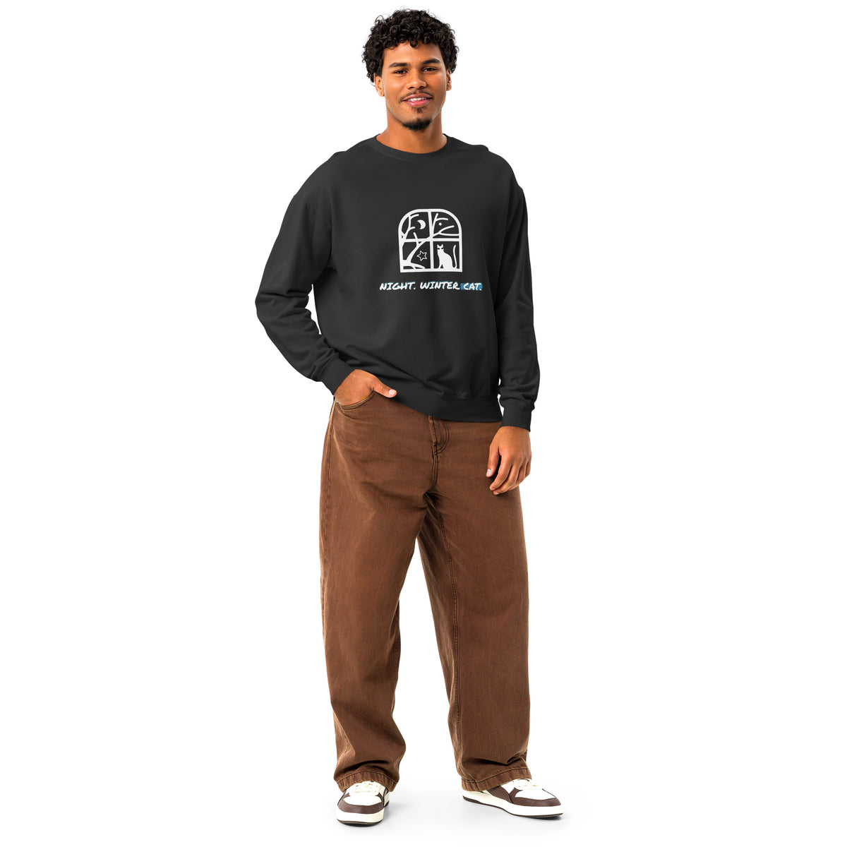 Unisex garment-dyed fleece crewneck sweatshirt NIGHT. WINTER. CAT
