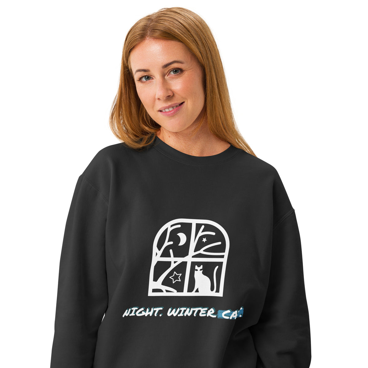 Unisex garment-dyed fleece crewneck sweatshirt NIGHT. WINTER. CAT