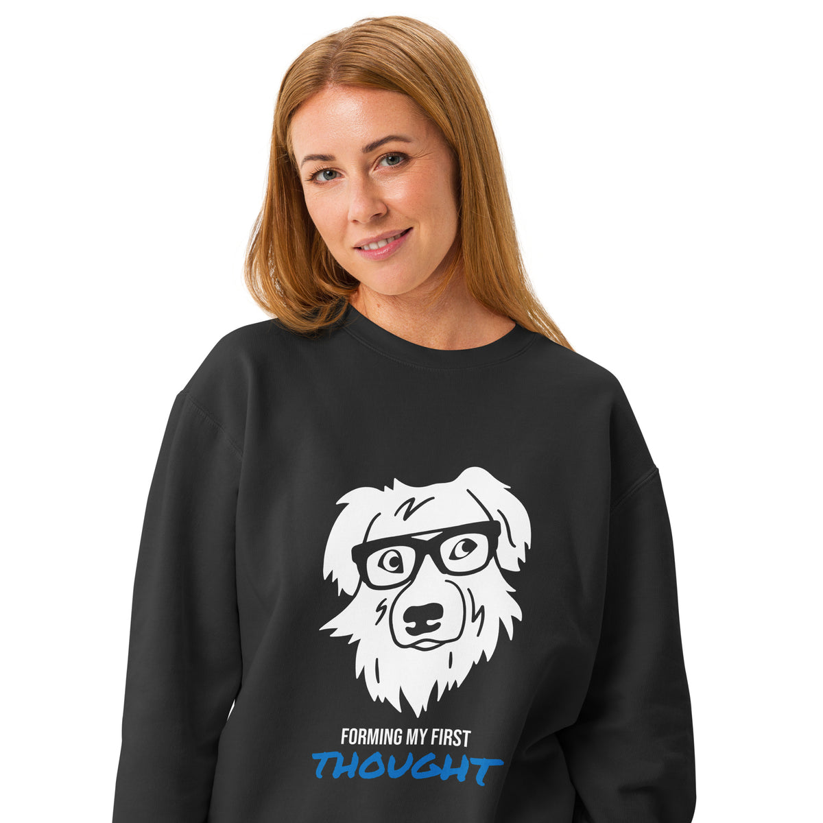 Unisex garment-dyed fleece crewneck sweatshirt FORMING MY FIRST THOUGHT